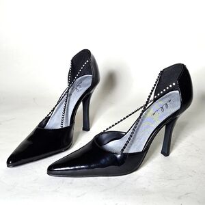 Ellie shoes 4 inch high heel pumps with crossed rhinestone straps. Size 6